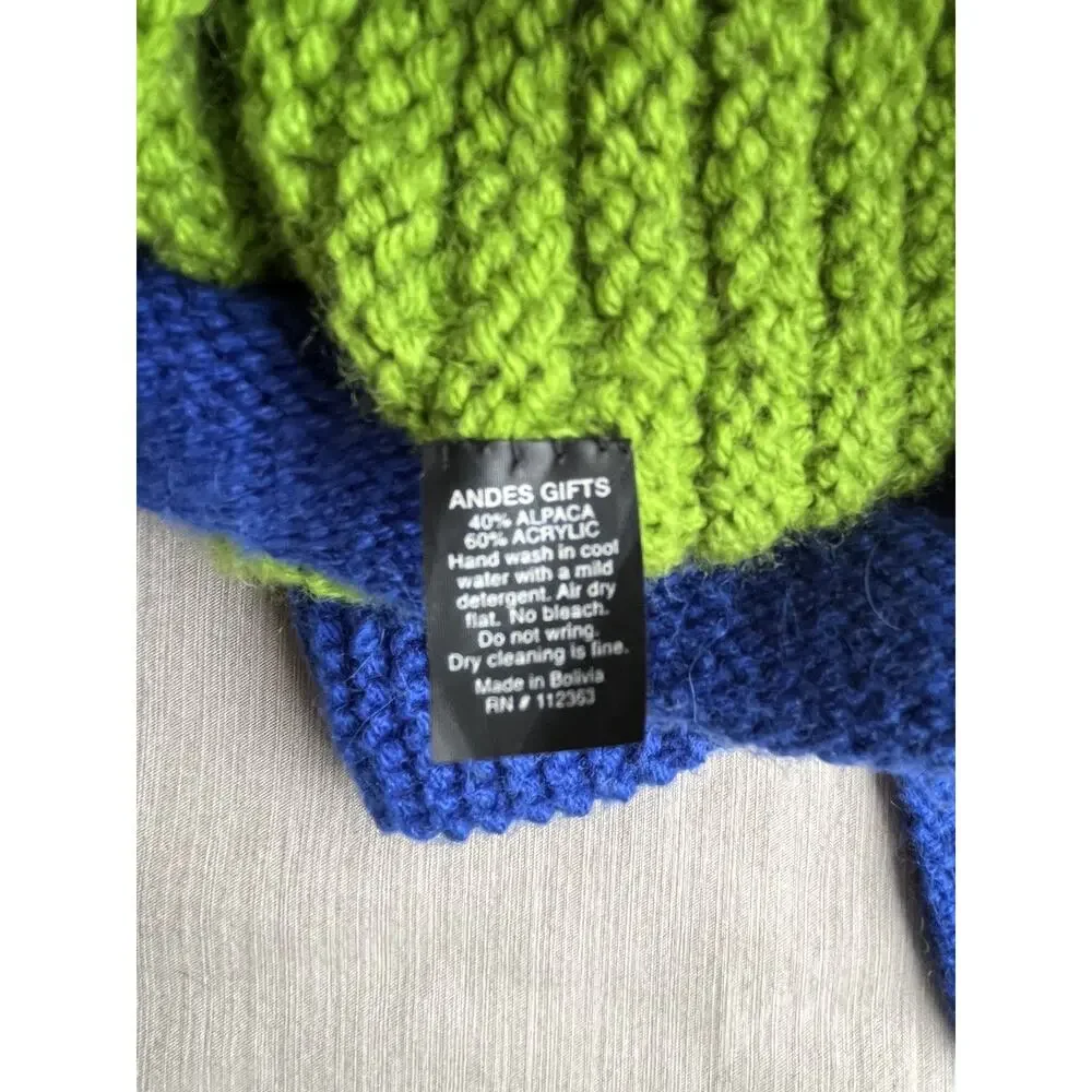 Andes Gifts Ninja Turtle Mask Beanie Hat Green Blue Alpaca Blend Handmade OS